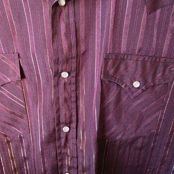 Ely Cattleman Shirt Men's 16.5/35 Burgundy Pearl Snap Metallic Striped Western - Picture 3 of 7